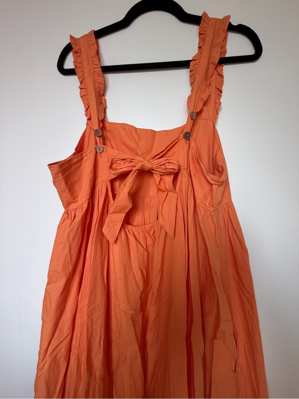 Free People Orange Ruffle-Strap Tie-Back Dress